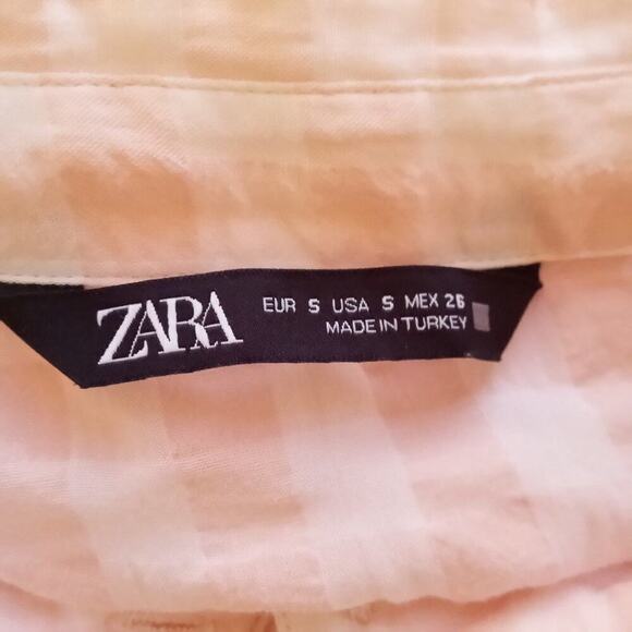 Zara Gingham Button Up Top Size Small Pink Semi Sheer Preppy Feminine Casual - Picture 3 of 7